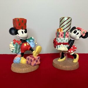 Vintage Mickey & Minnie Mouse - Christmas At Our House - Candle Holders 1997